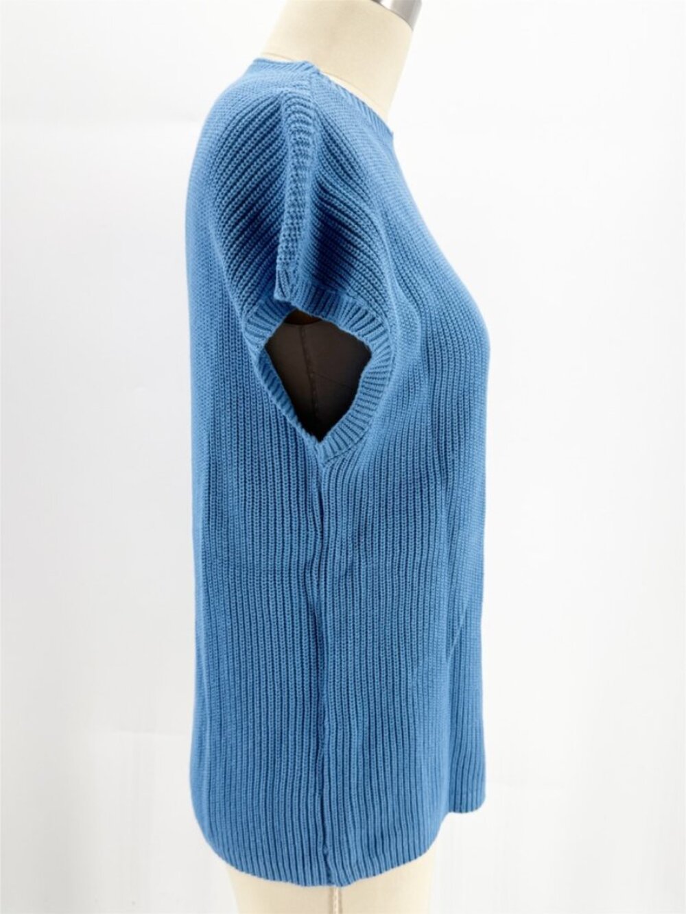 KIRUNDO Blue Knit Cap Sleeve Pocket Sweater Top M - Picture 2 of 8